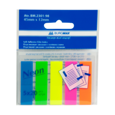 Закладки пластикові  NEON, з клейким шаром, 45x12 мм, 5 кол.по 20 арк. BM.2301-98